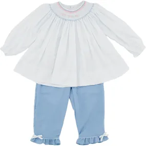 Blue Dot Smocked Pants Set