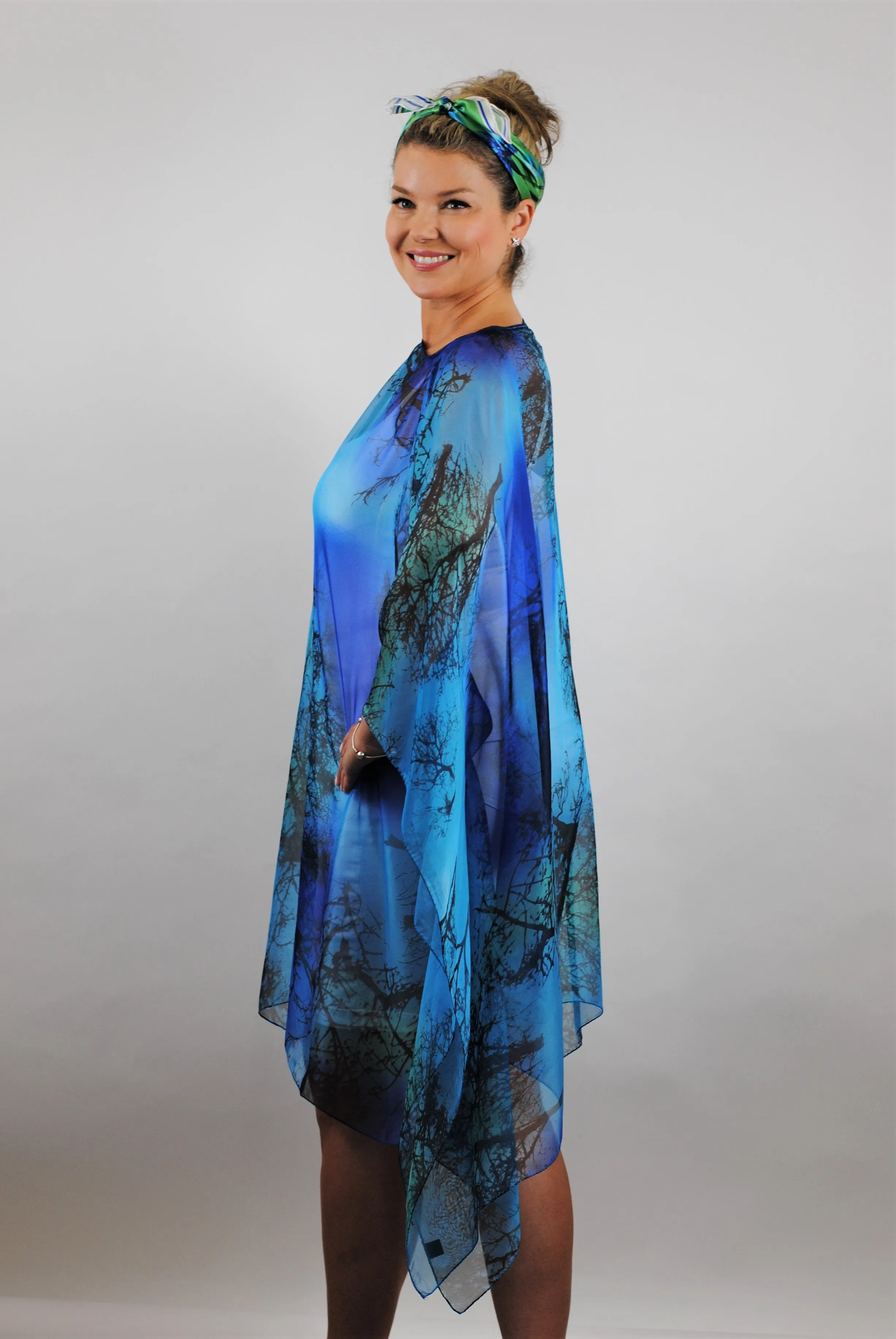 BLUE DREAMS 100% Silk Short Art-A-Porte Caftan