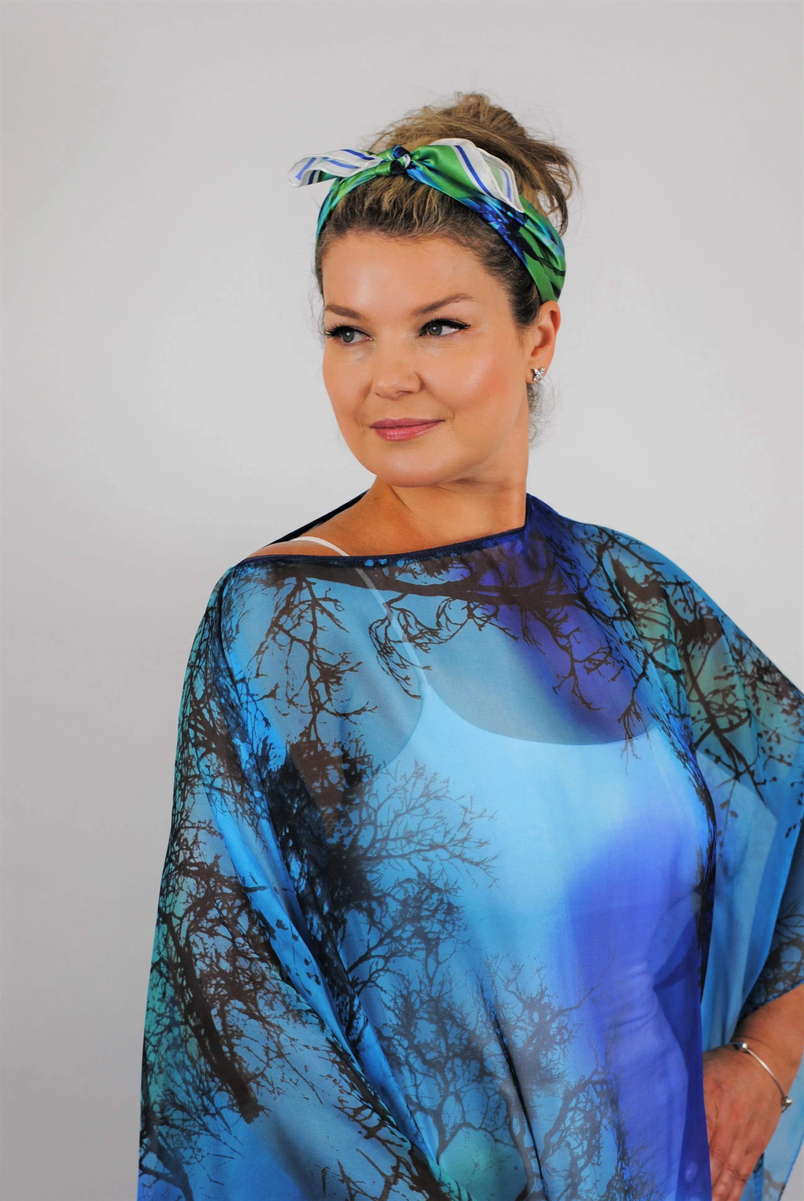 BLUE DREAMS 100% Silk Short Art-A-Porte Caftan
