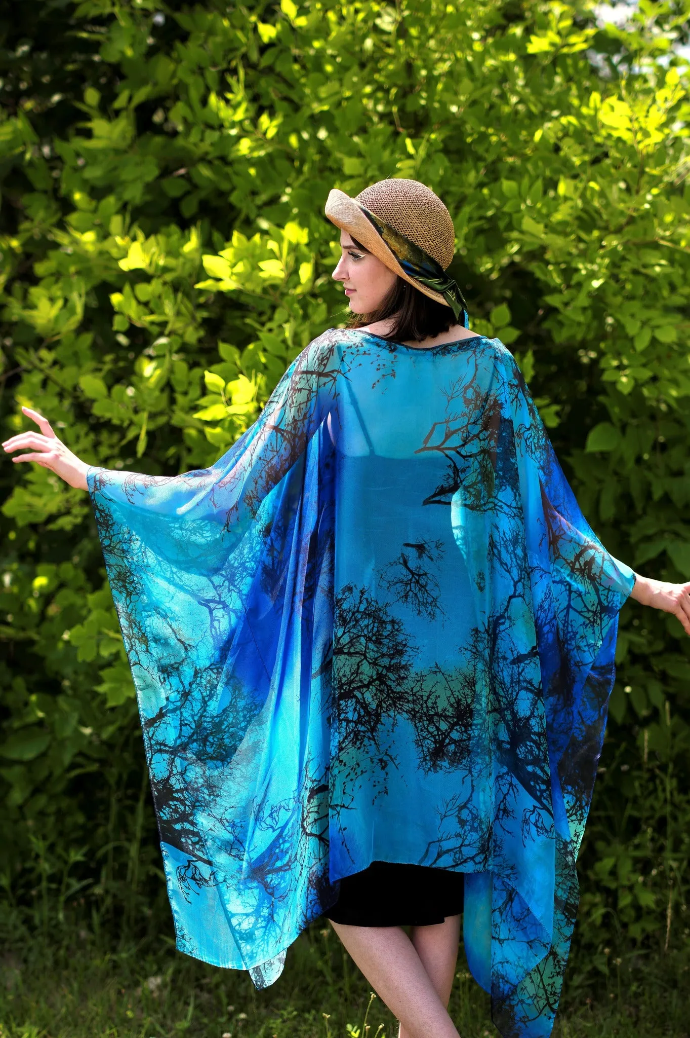 BLUE DREAMS 100% Silk Short Art-A-Porte Caftan