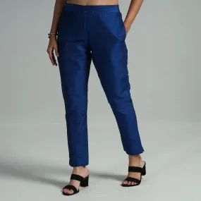 Blue - Silk Tapered Casual Pant for Women 06