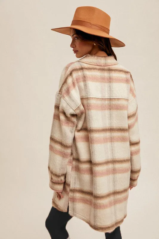 Blush & Mocha Soft Longline Plaid Shacket