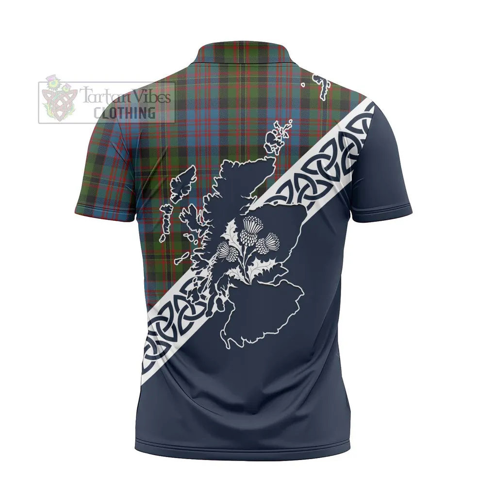 Bowie Tartan Zipper Polo Shirt Featuring Thistle and Scotland Map