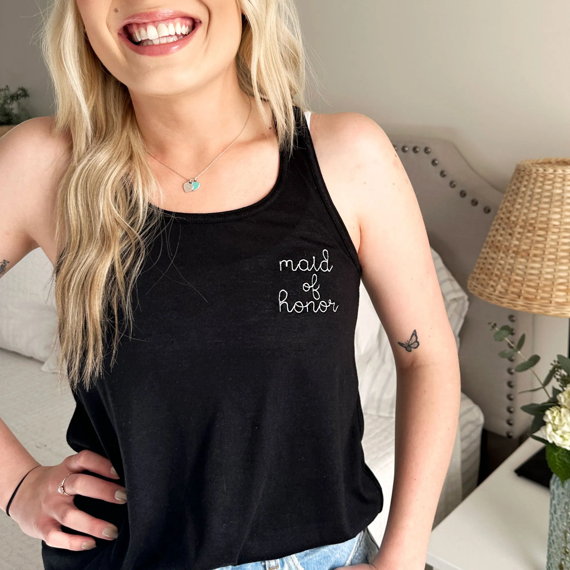 Bridal Eliza Script Embroidered Flowy Tank Top