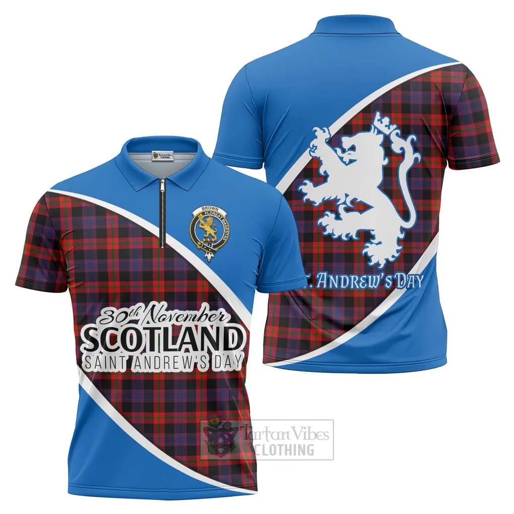 Brown (Broun) Family Crest Tartan Zipper Polo Shirt Celebrate Saint Andrew's Day in Style