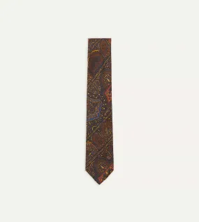 Brown, Navy and Red Paisley Print Madder Twill Silk Tie