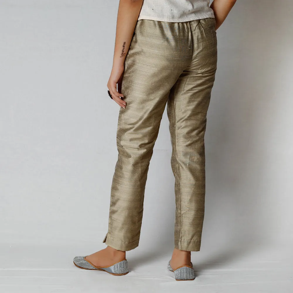 Brown - Silk Tapered Casual Pant for Women