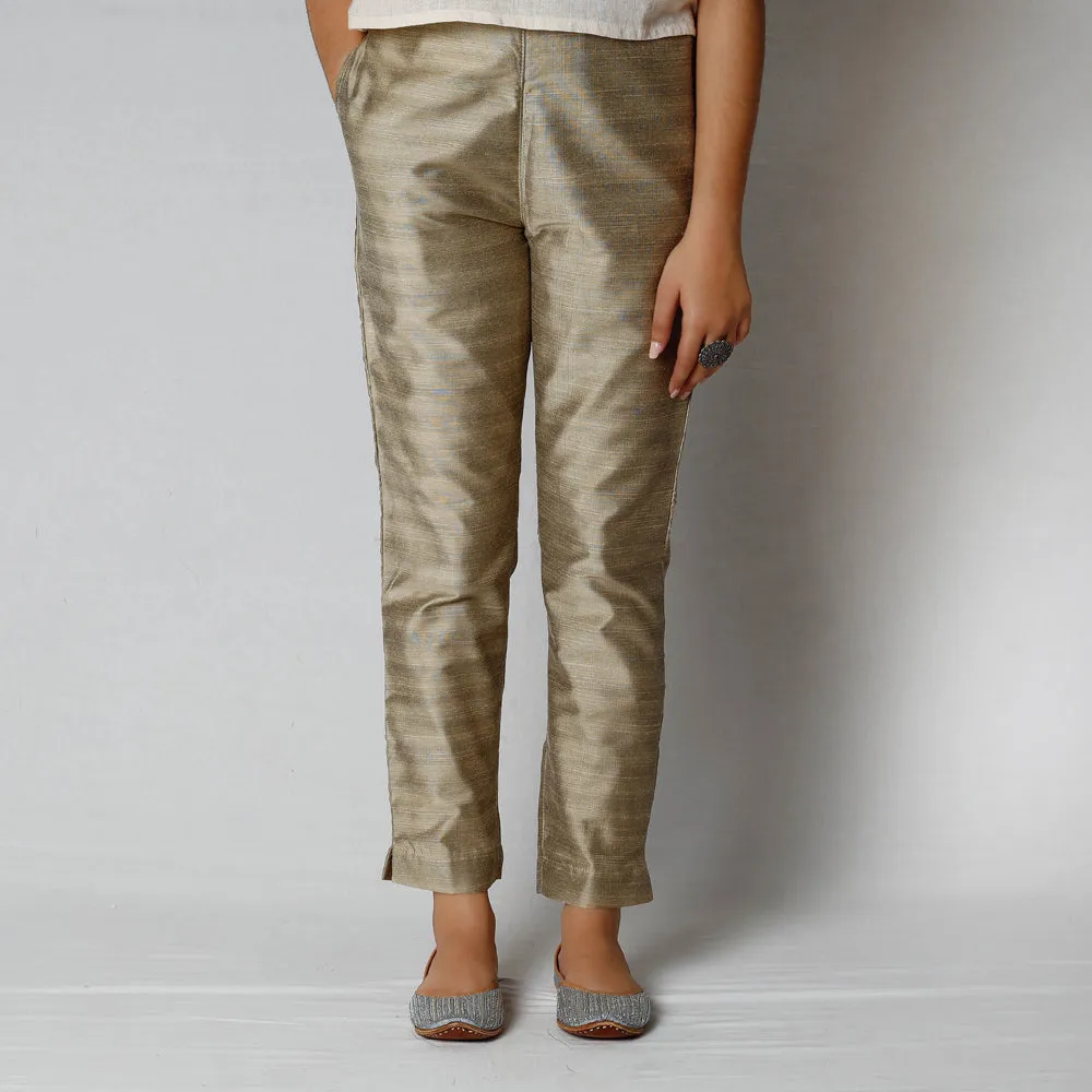 Brown - Silk Tapered Casual Pant for Women