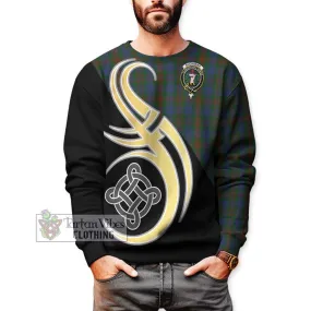 Buchanan Hunting Tartan Sweatshirt with Family Crest and Celtic Symbol Style