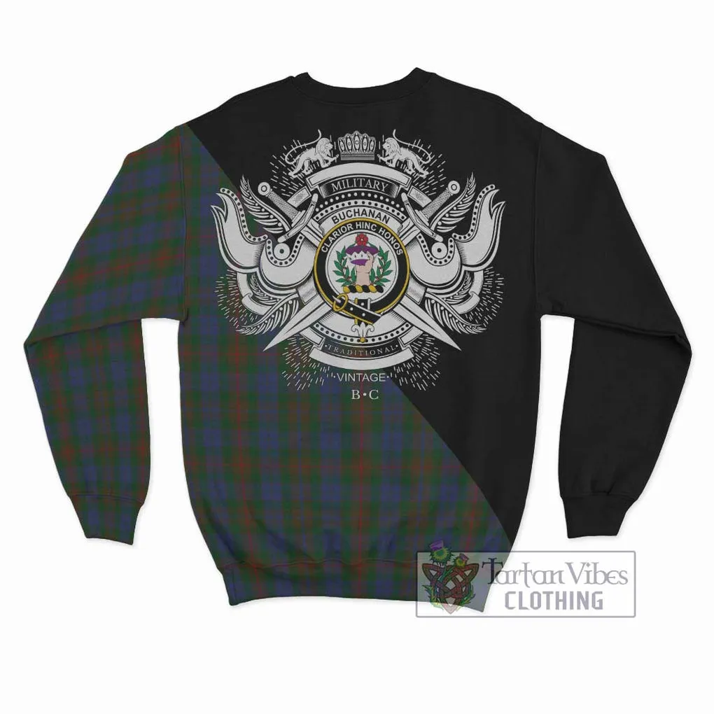 Buchanan Hunting Tartan Sweatshirt with Family Crest and Military Logo Style