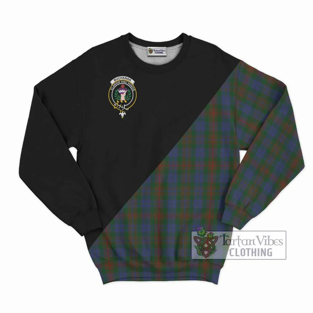 Buchanan Hunting Tartan Sweatshirt with Family Crest and Military Logo Style