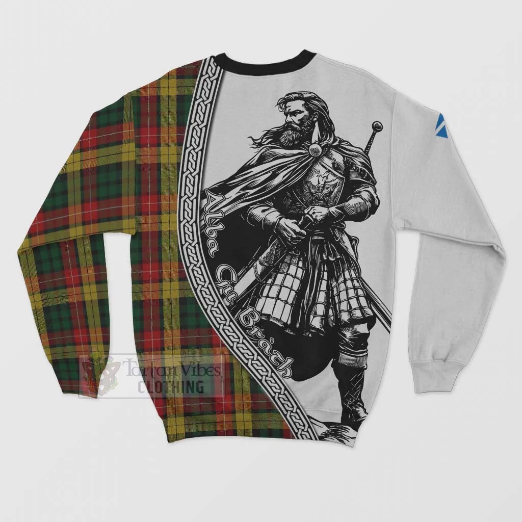 Buchanan Tartan Clan Crest Sweatshirt with Highlander Warrior Celtic Style