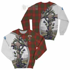 Burns Tartan Sweatshirt with Family Crest and St. Andrew's Cross Accented by Thistle Vines