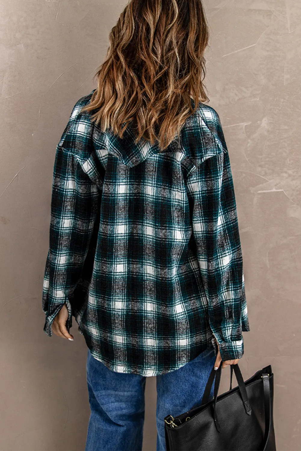 Button Up Collared Plaid Shirt for Women