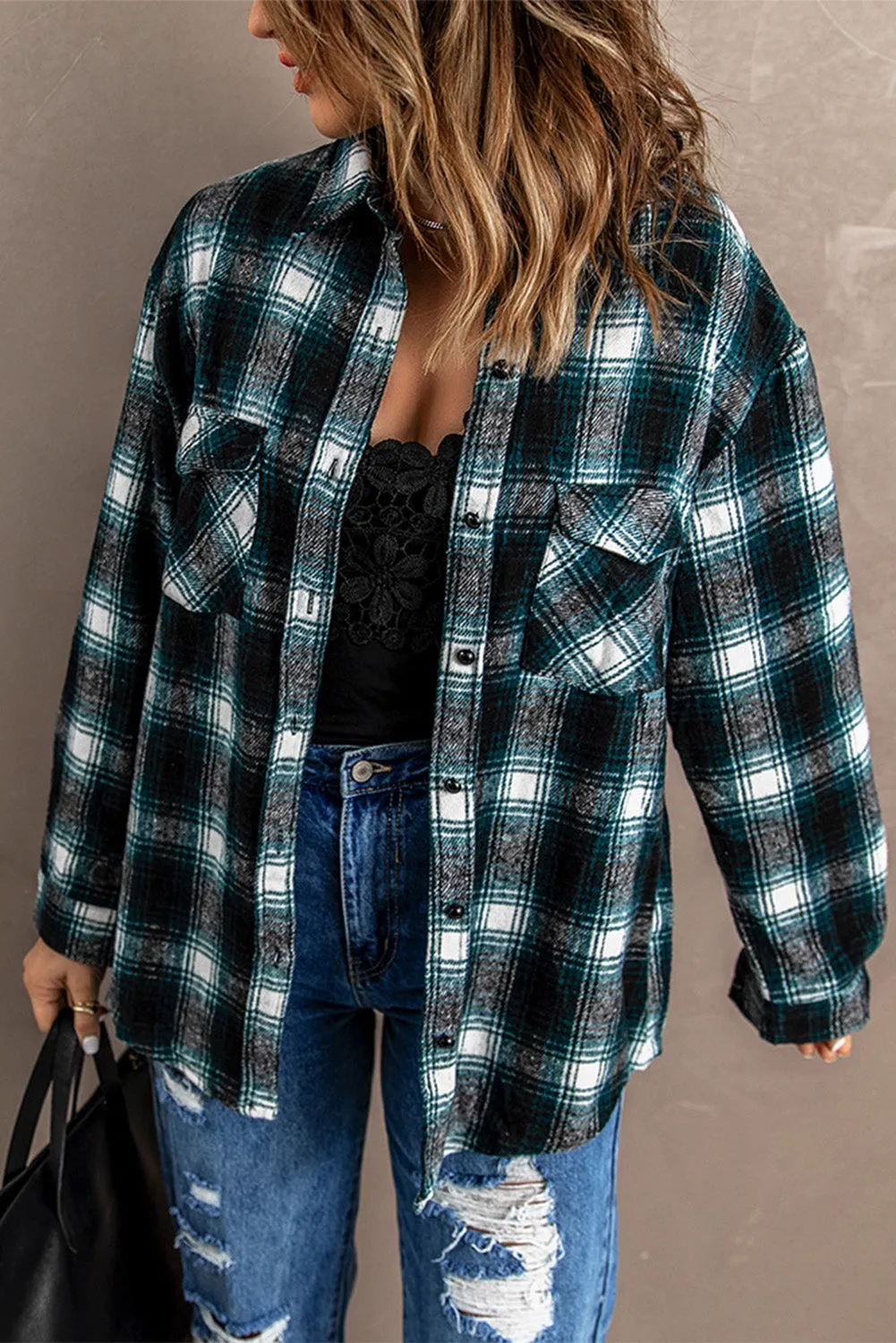 Button Up Collared Plaid Shirt for Women