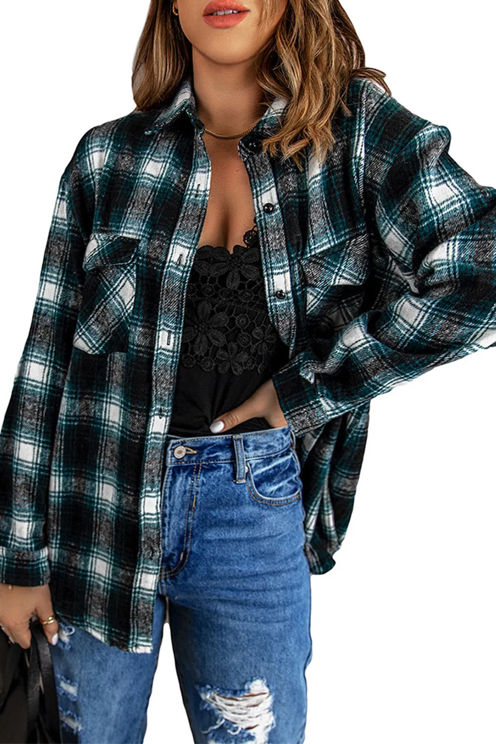 Button Up Collared Plaid Shirt for Women