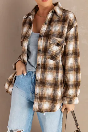 Button Up Collared Plaid Shirt for Women