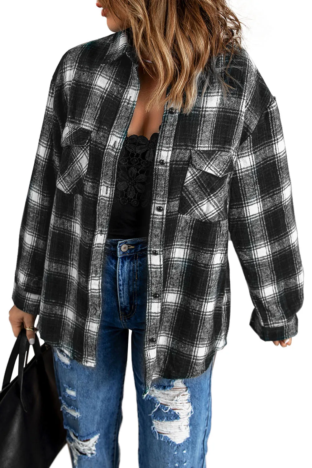 Button Up Collared Plaid Shirt for Women