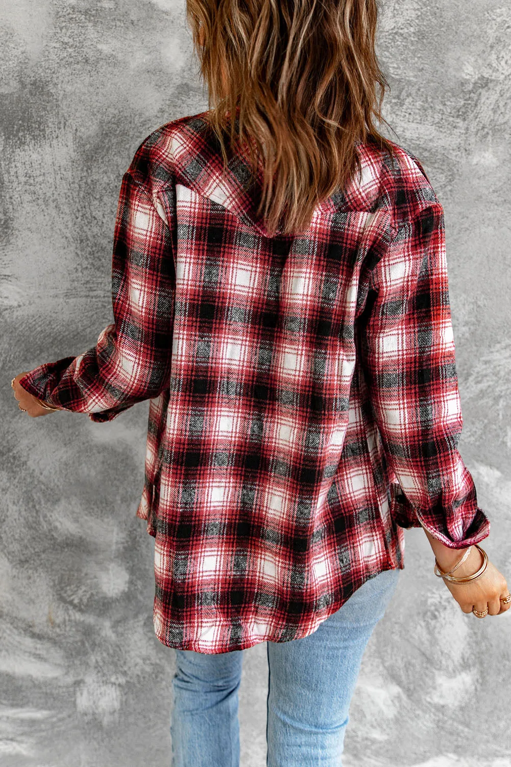 Button Up Collared Plaid Shirt for Women