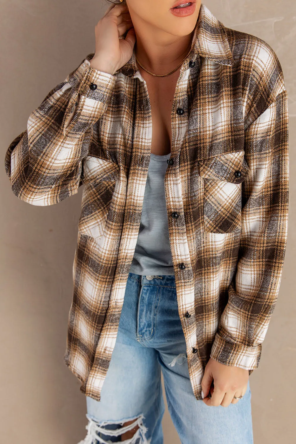 Button Up Collared Plaid Shirt for Women