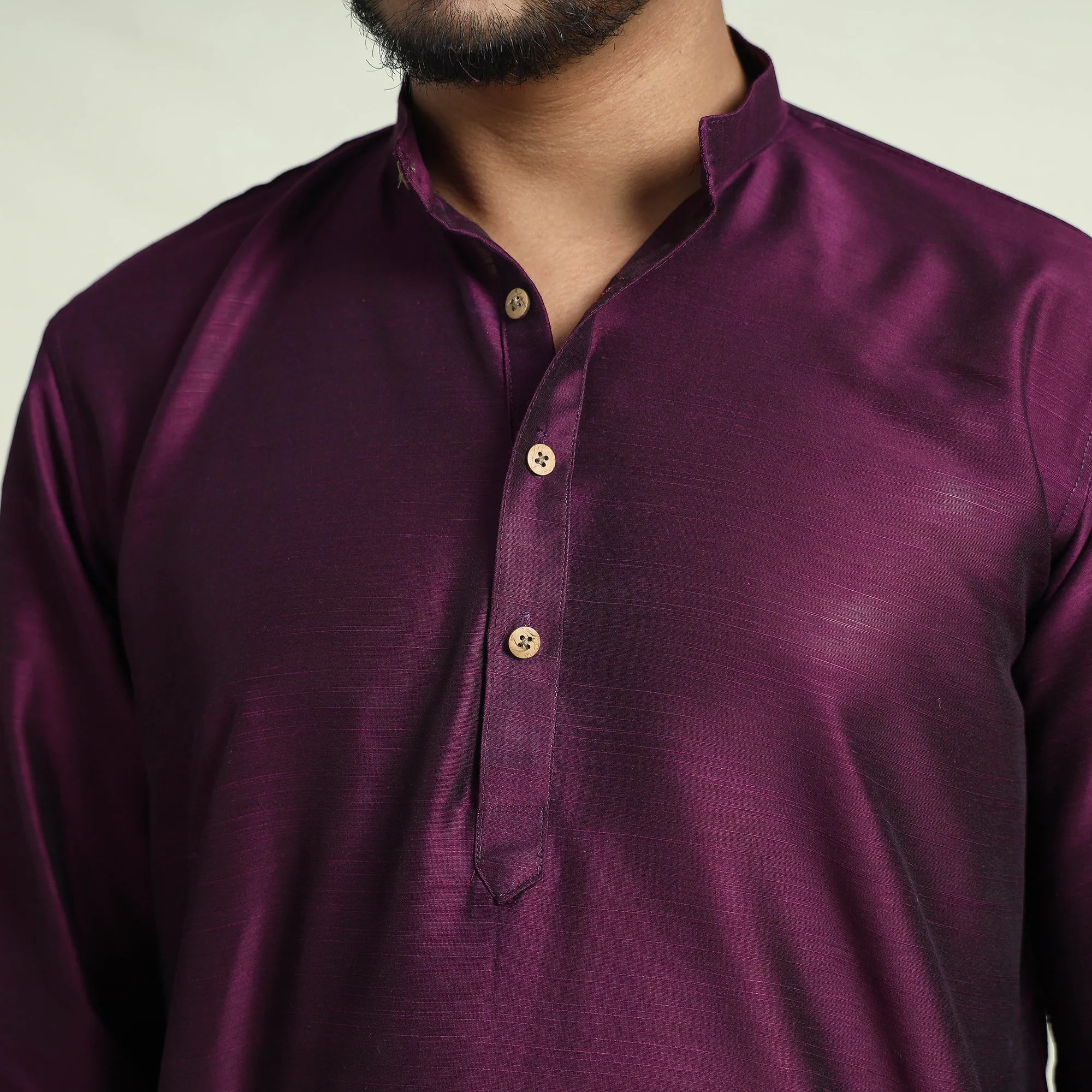 Byzantium Purple - Plain Dyed Slub Silk Men Long Kurta