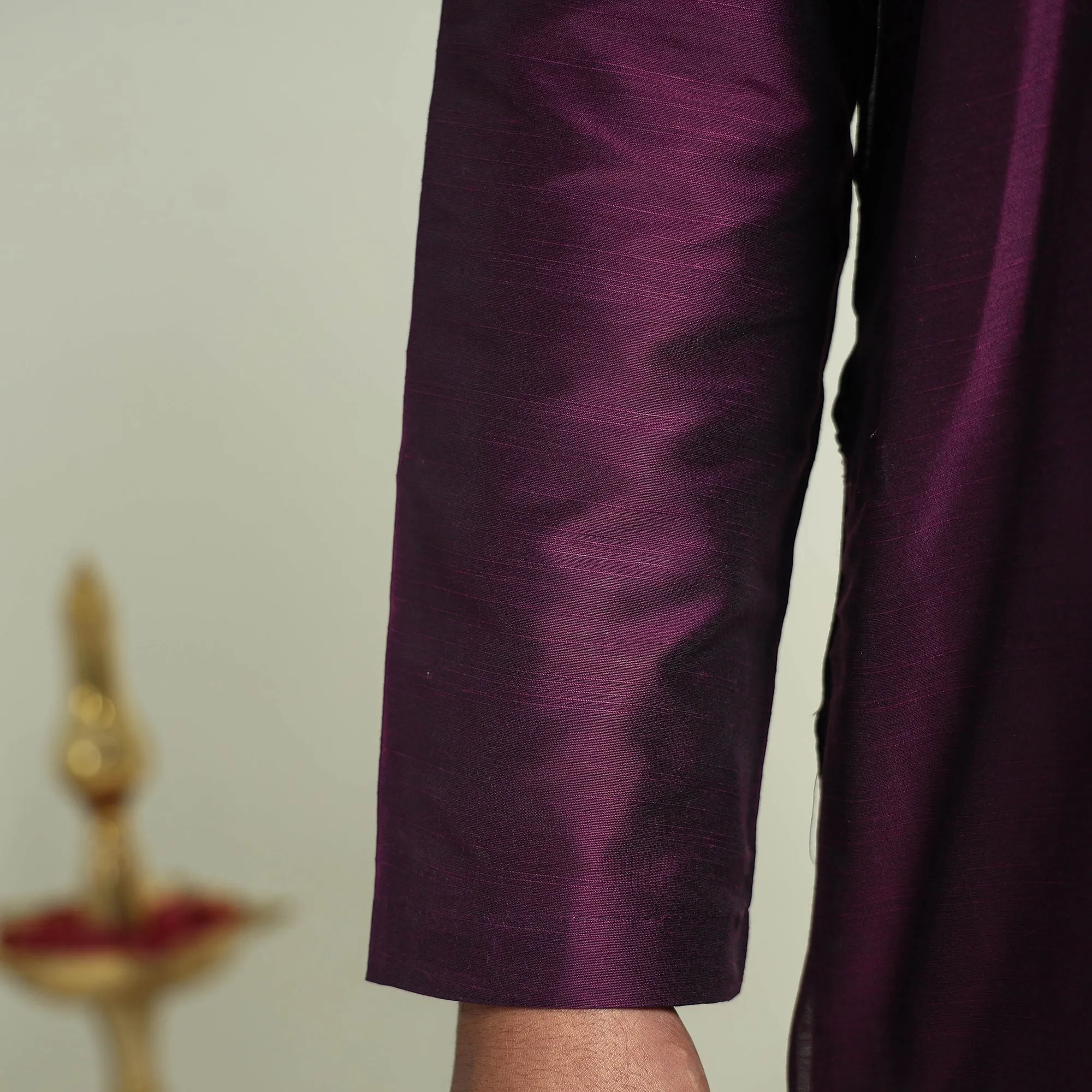 Byzantium Purple - Plain Dyed Slub Silk Men Long Kurta