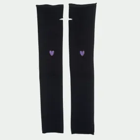 cashmere fingerless gloves, dark navy blue with periwinkle hearts