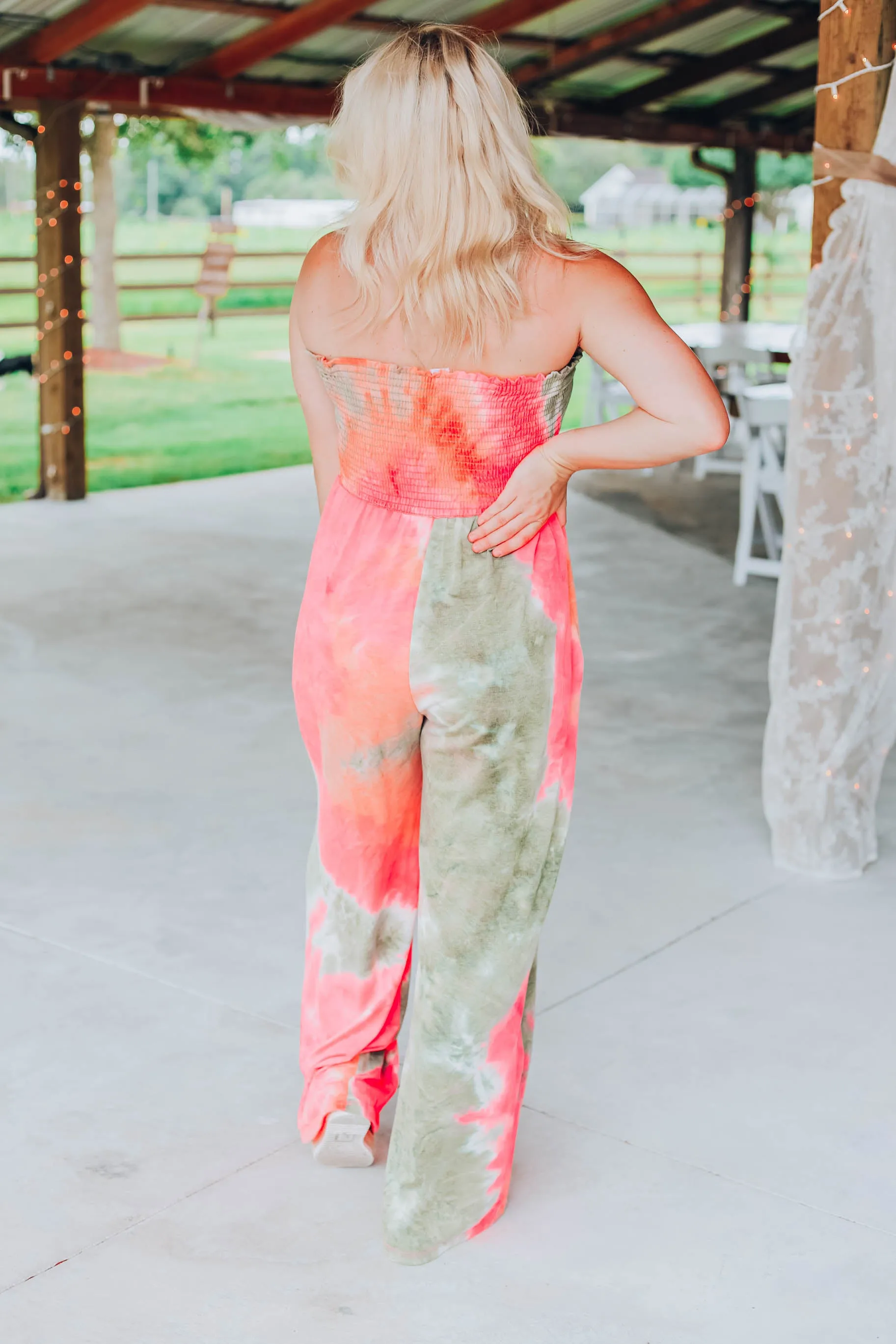 Chic Vibes Tie Dye Jumpsuit - Coral/Multi