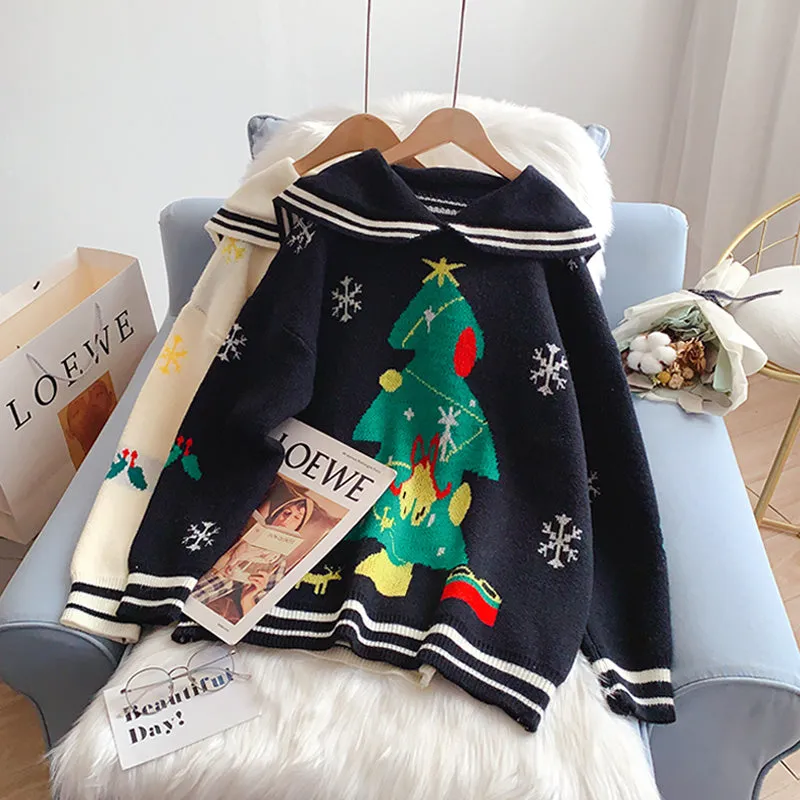 College style Navy collar Christmas Sweater Girl  4968