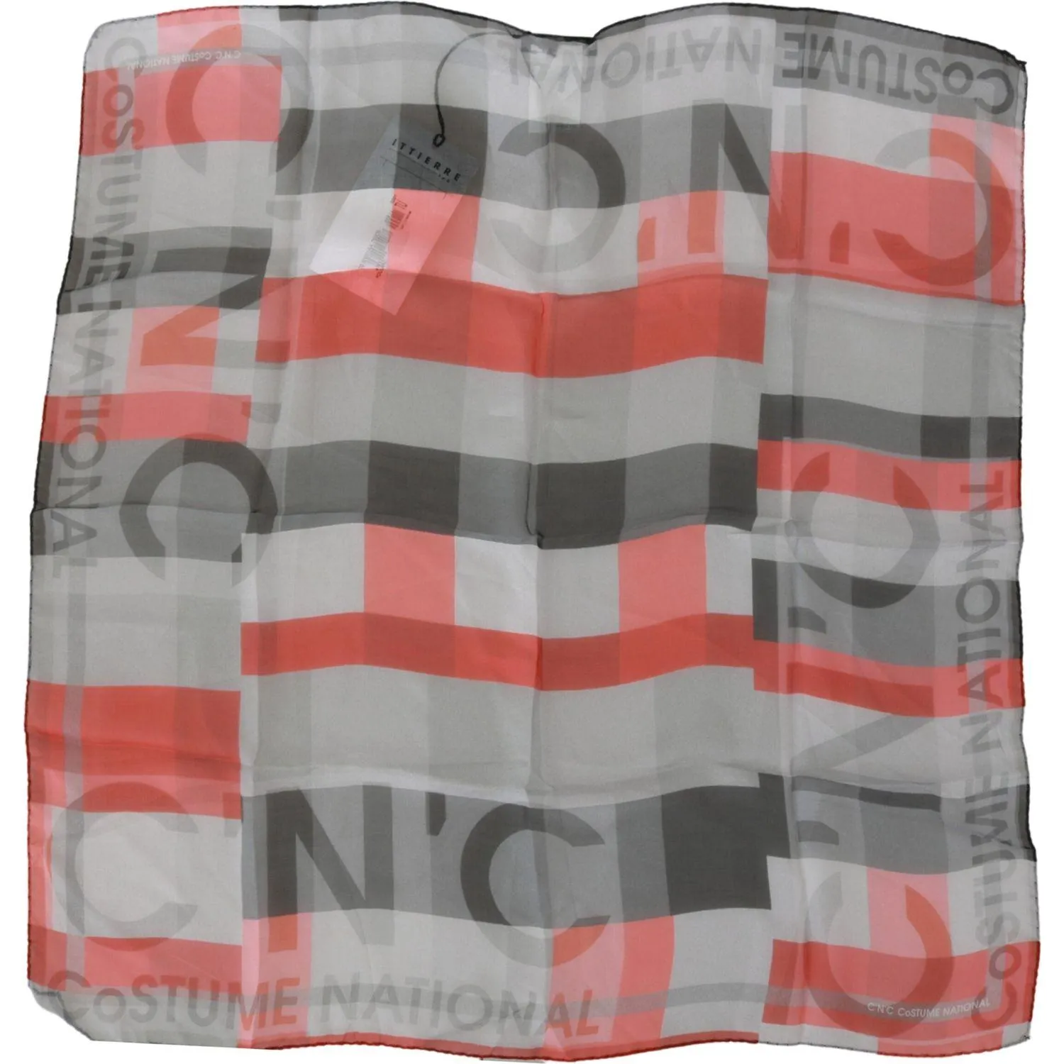 Costume National Gray Red 100% Silk Branded Scarf