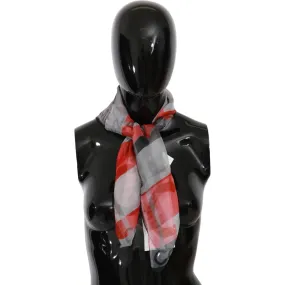 Costume National Gray Red 100% Silk Branded Scarf