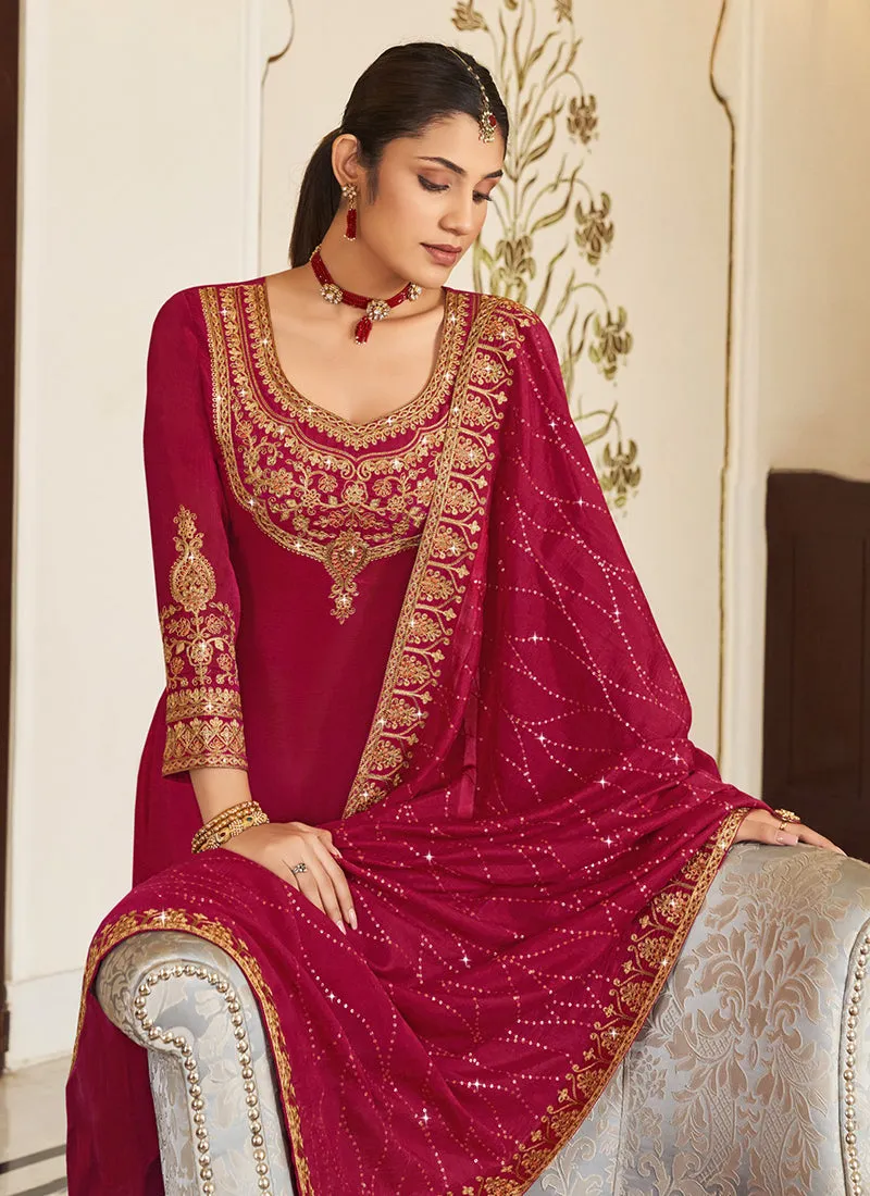 Crimson Red Embroidery Designer Salwar Suit