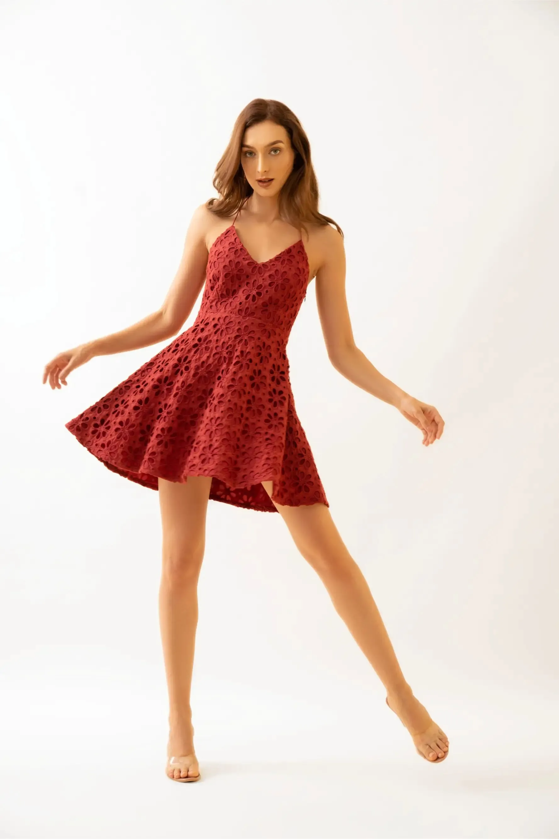 Crimson Schiffli Skater Dress