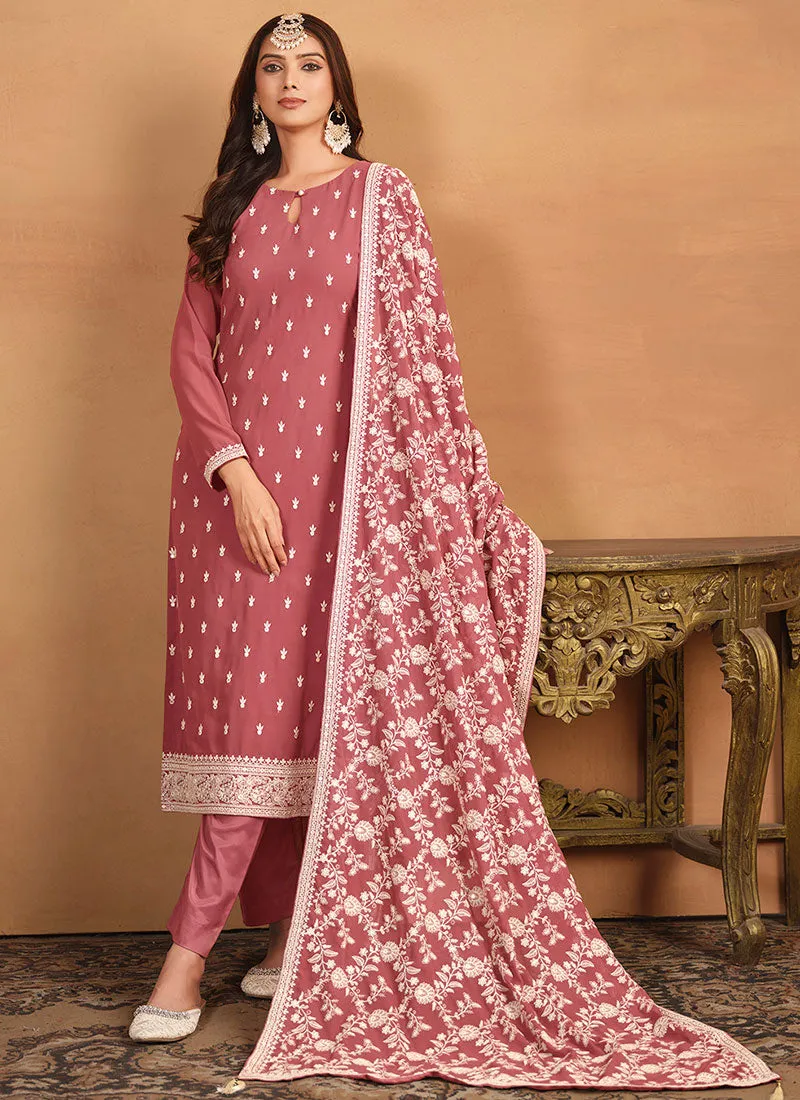 Crimson Thread And Sequence Embroidery Pant Style Salwar Suit