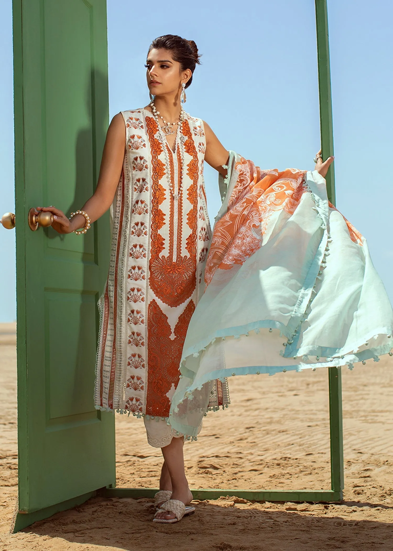 Crimson X Saira Shakira Luxury Lawn Collection – Stories of Santorini - 1A - Mandarin