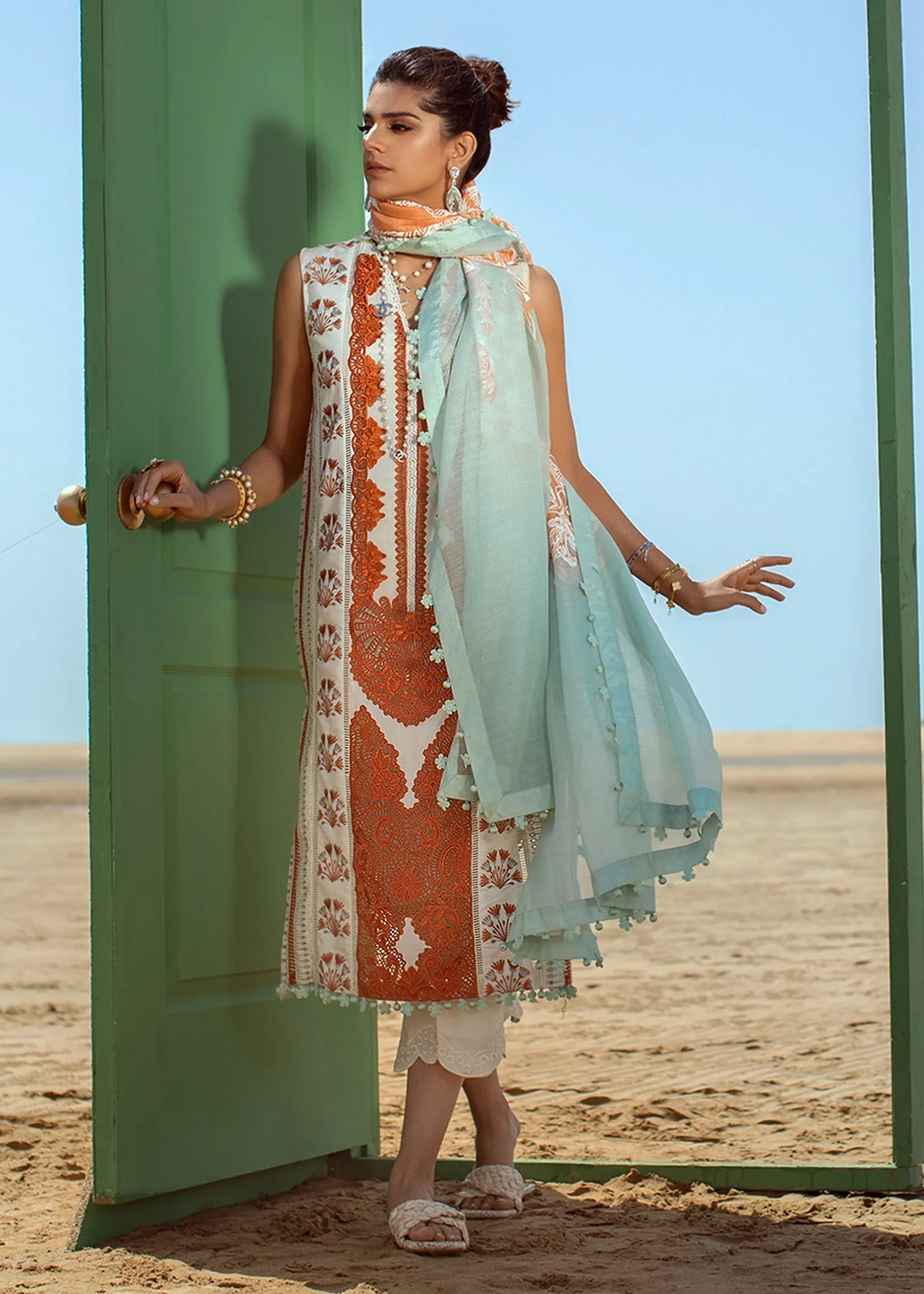 Crimson X Saira Shakira Luxury Lawn Collection – Stories of Santorini - 1A - Mandarin