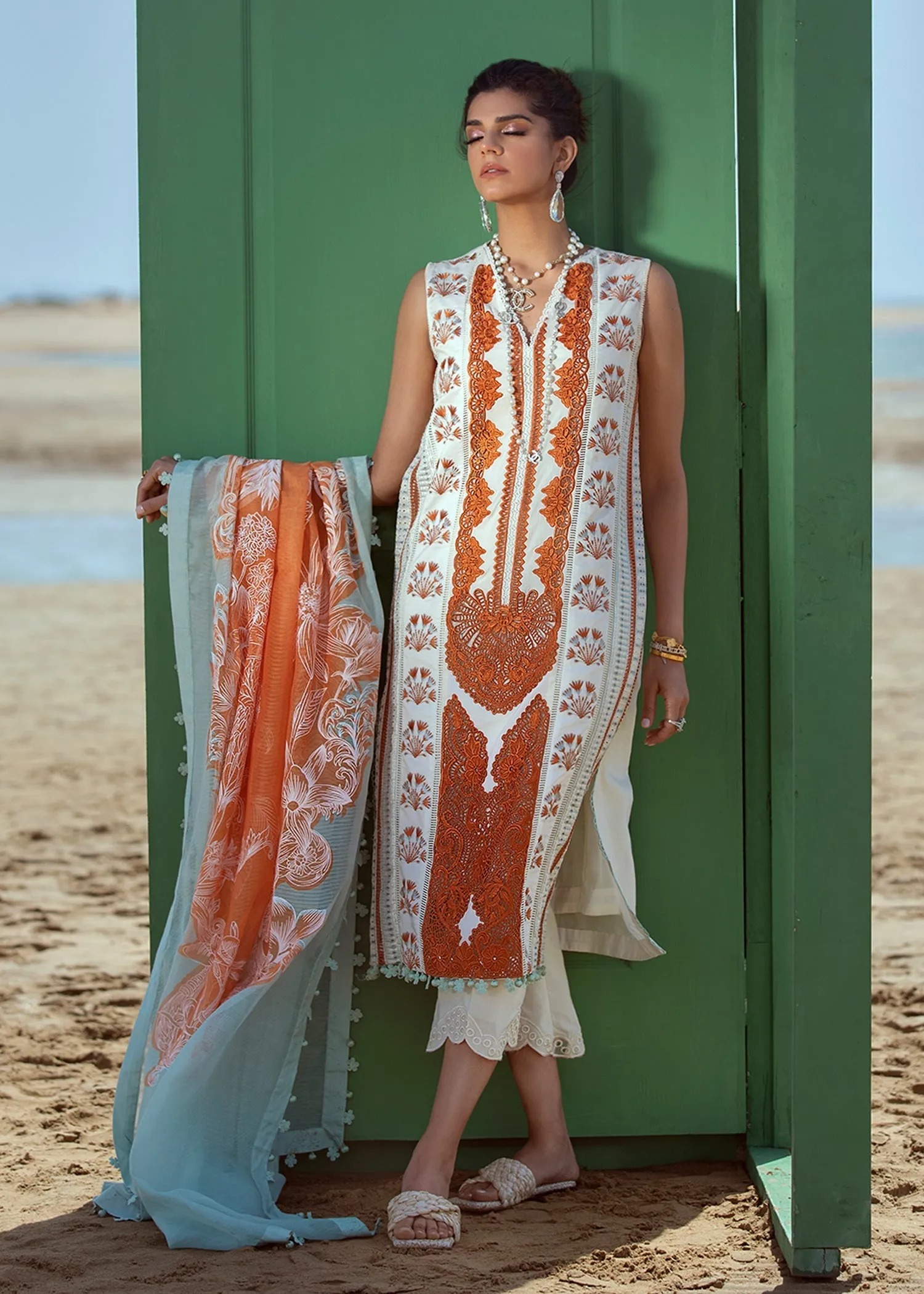 Crimson X Saira Shakira Luxury Lawn Collection – Stories of Santorini - 1A - Mandarin