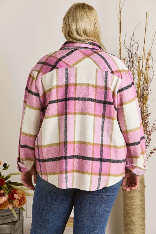 Curvy Pink Plaid Shacket