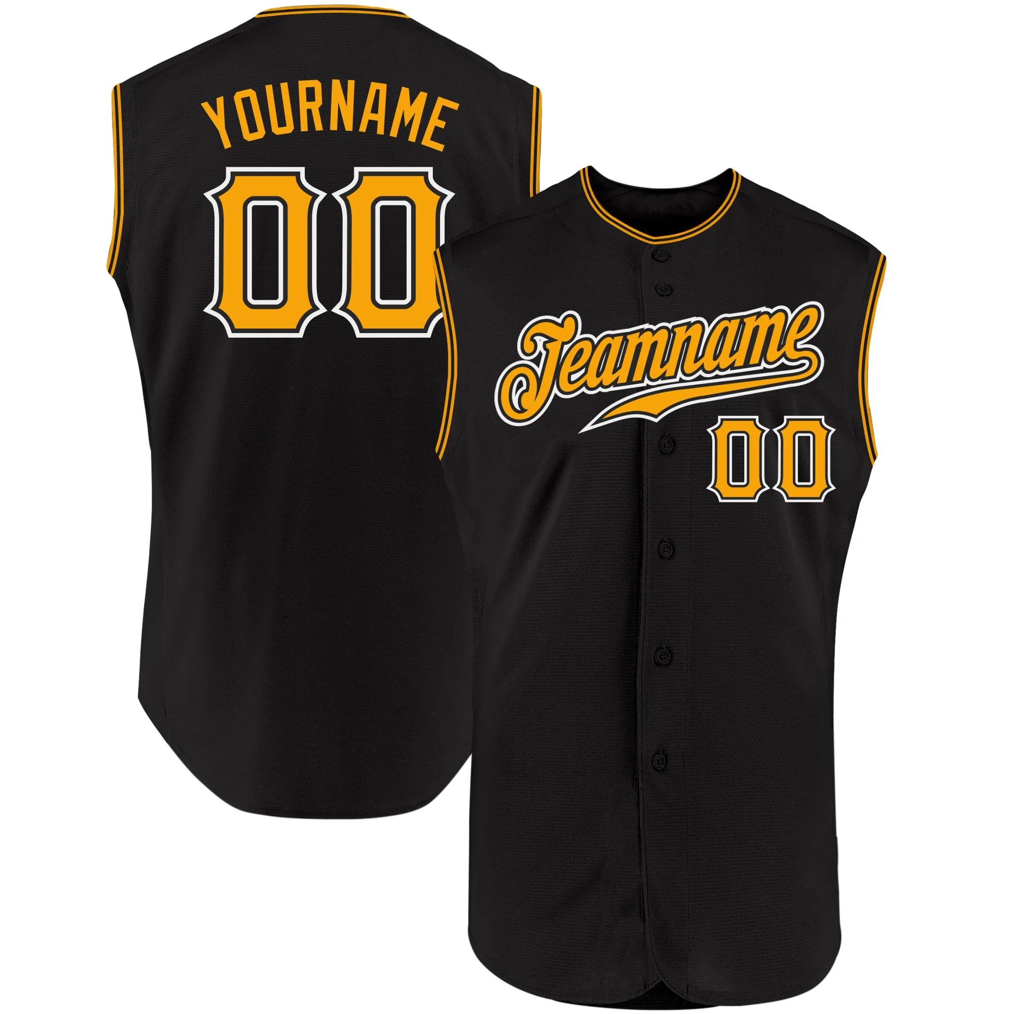 Custom Black Gold-White Authentic Sleeveless Baseball Jersey