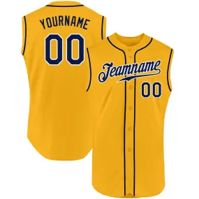 Custom Gold Navy-White Authentic Sleeveless Baseball Jersey