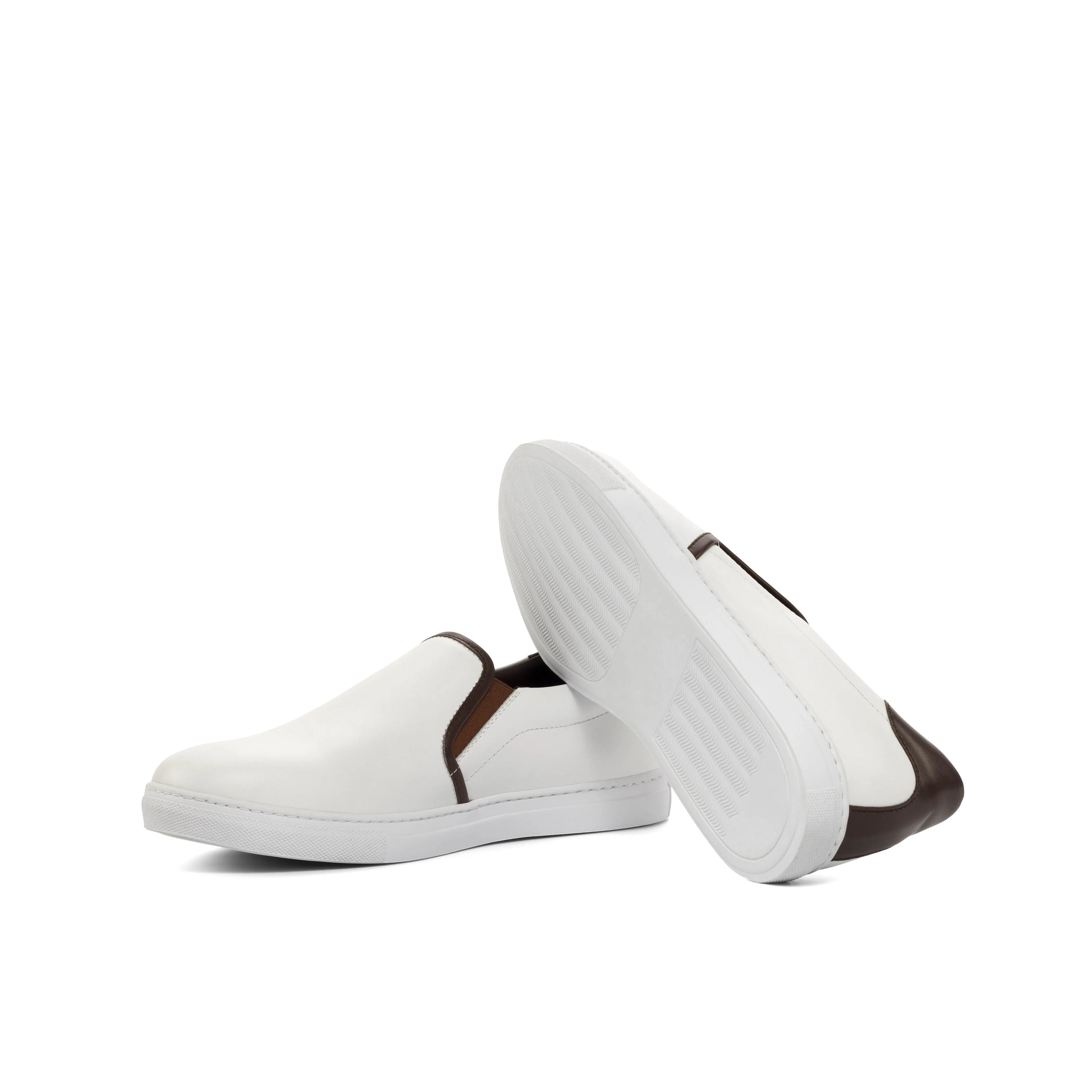 DapperFam Versado in White / Brown Men's Italian Leather Slip On