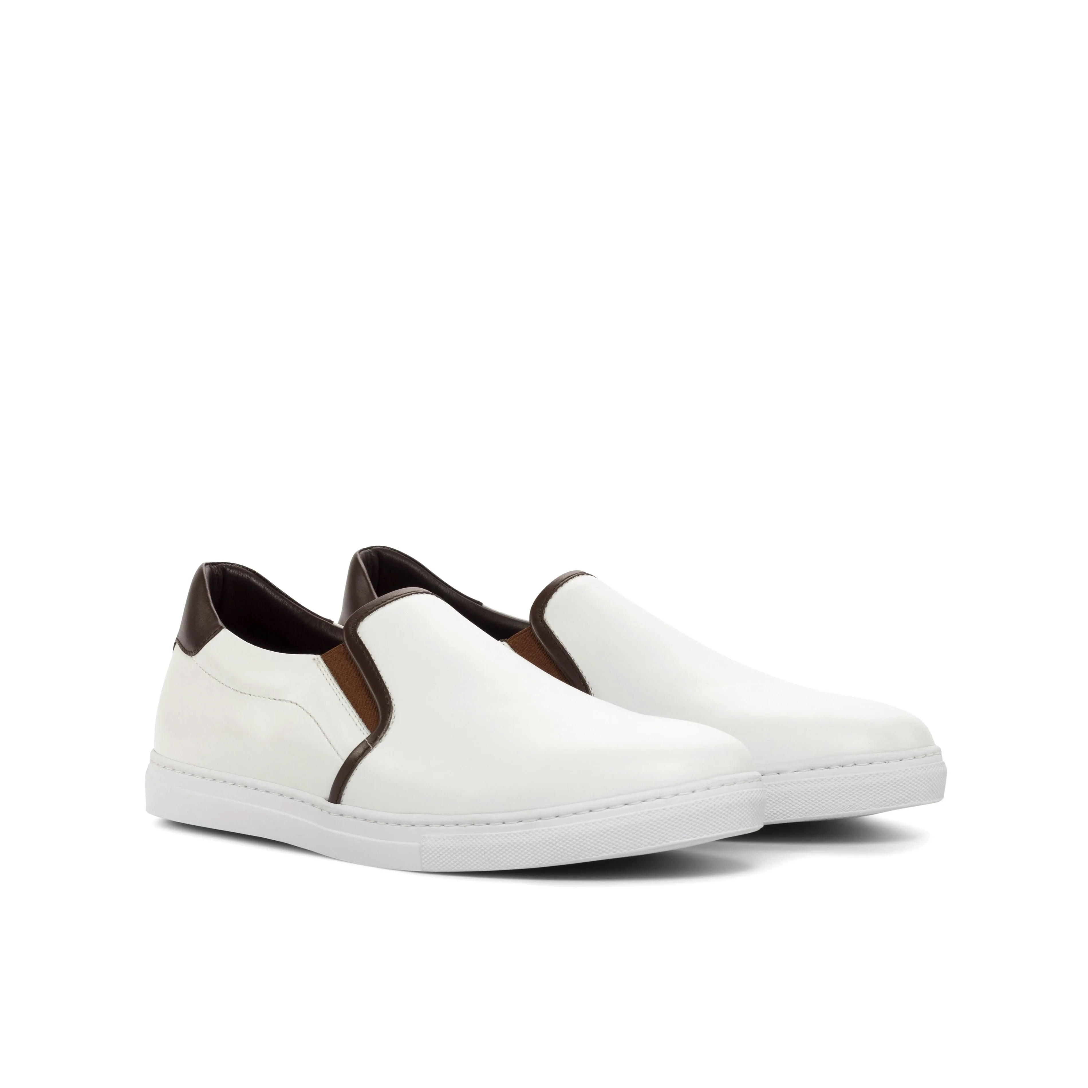 DapperFam Versado in White / Brown Men's Italian Leather Slip On