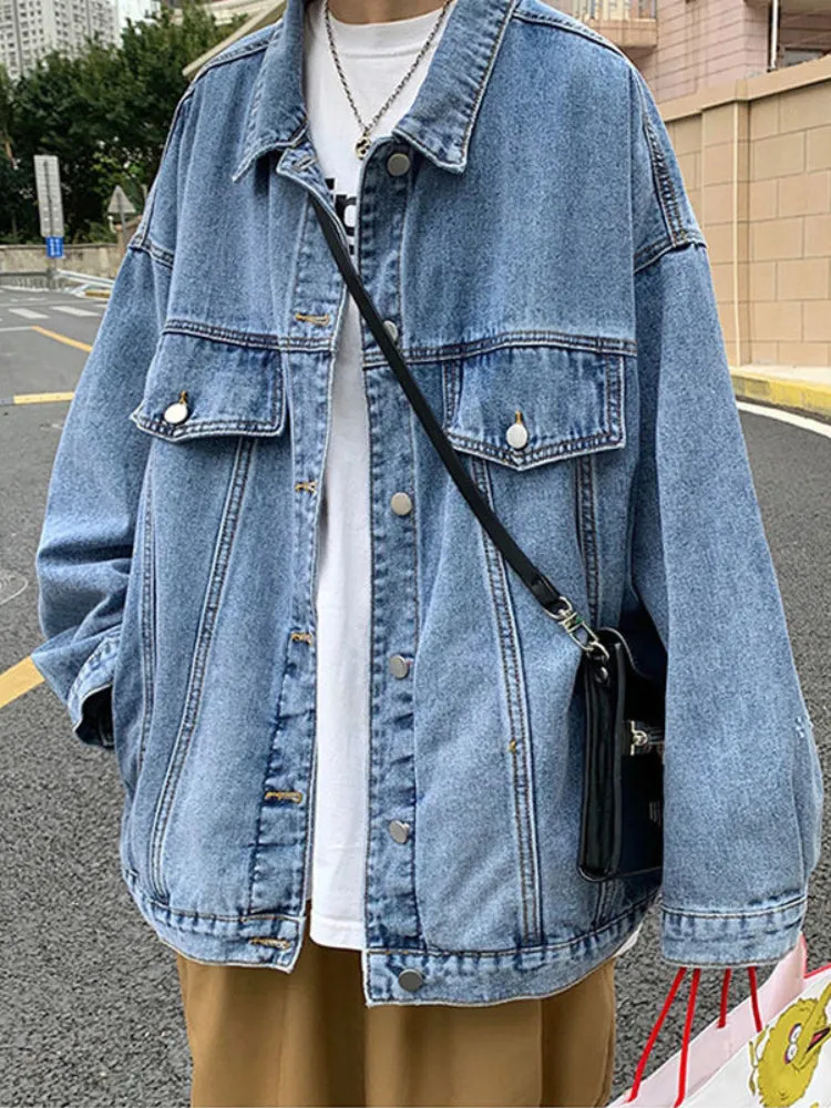 Denim Jacket Men's High Street Hip-hop Trainer Jacket Autumn Trend Streetwear All-match Preppy Oversize Punk Jeans Coat