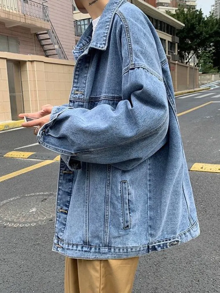 Denim Jacket Men's High Street Hip-hop Trainer Jacket Autumn Trend Streetwear All-match Preppy Oversize Punk Jeans Coat