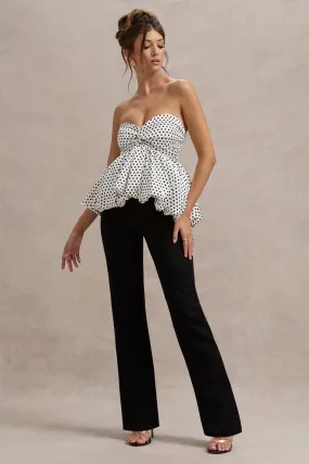 Divina | White & Black Polka Dot Strapless Ruffled Jumpsuit