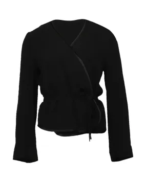 Elegant Black Wrap Top with Flared Sleeves in Polyester Blend