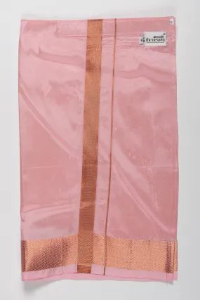 Elegant Peach Silk Blend Boys Dhoti with Copper Geometric Borders