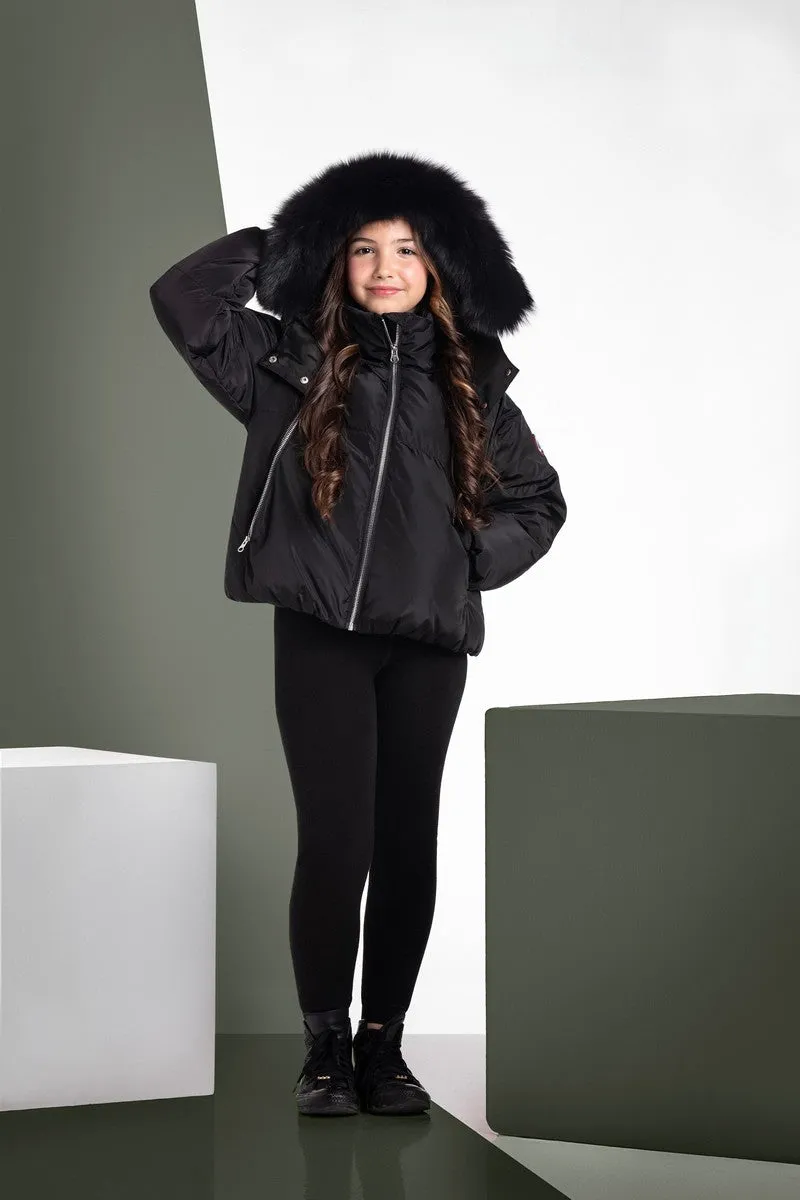 Ellabee Black With Black Racoon Fur Oversized Chira Coat