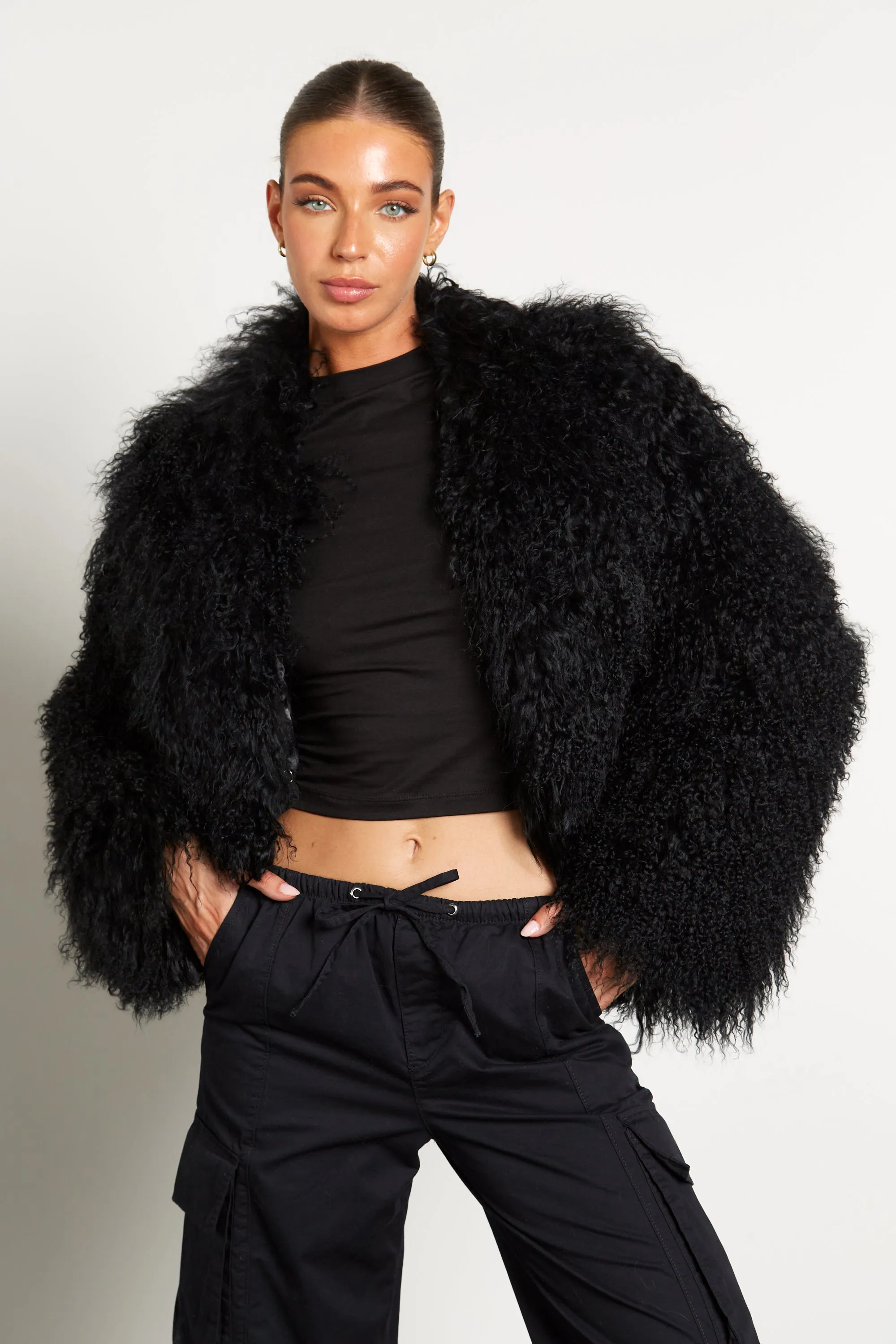 Elsa Cropped Mongolian Fur Coat