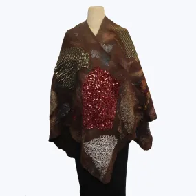 Enchanted Fibers Shawl, Brown/Gold/Red/White, OS